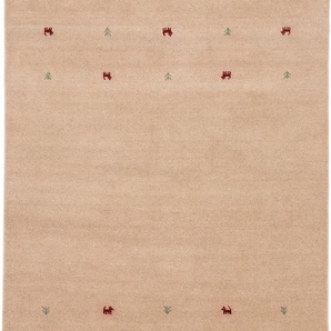 Wollteppich CARPETFINE Gabbeh Uni Teppiche Gr. B/L: 140 cm x 200 cm, 15 mm, 1 St., beige Orientalische Muster reine Wolle, handgewebt, Gabbeh Loom Tiermotiv, auch als Läufer