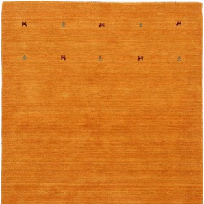 Wollteppich CARPETFINE Gabbeh Uni Teppiche Gr. B/L: 160 cm x 230 cm, 15 mm, 1 St., gelb Orientalische Muster reine Wolle, handgewebt, Gabbeh Loom Tiermotiv, auch als Läufer