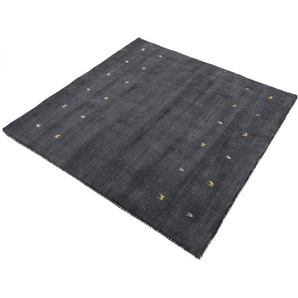 Wollteppich CARPETFINE Gabbeh-Uni Teppiche Gr. B/L: 200 cm x 200 cm, 15 mm, 1 St., schwarz Orientalische Muster