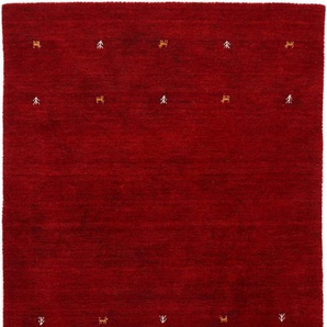 Wollteppich CARPETFINE Gabbeh Uni Teppiche Gr. B/L: 200 cm x 250 cm, 15 mm, 1 St., rot Orientalische Muster reine Wolle, handgewebt, Gabbeh Loom Tiermotiv, auch als Läufer