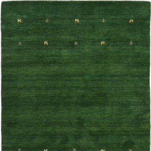 Wollteppich CARPETFINE Gabbeh Uni Teppiche Gr. B/L: 200 cm x 290 cm, 15 mm, 1 St., grün Orientalische Muster reine Wolle, handgewebt, Gabbeh Loom Tiermotiv, auch als Läufer