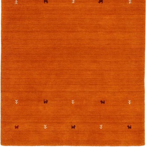 Wollteppich CARPETFINE Gabbeh Uni Teppiche Gr. B/L: 200 cm x 290 cm, 15 mm, 1 St., orange Orientalische Muster reine Wolle, handgewebt, Gabbeh Loom Tiermotiv, auch als Läufer