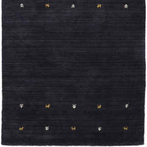 Wollteppich CARPETFINE Gabbeh Uni Teppiche Gr. B/L: 200 cm x 290 cm, 15 mm, 1 St., schwarz Orientalische Muster reine Wolle, handgewebt, Gabbeh Loom Tiermotiv, auch als Läufer