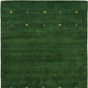 Wollteppich CARPETFINE Gabbeh Uni Teppiche Gr. B/L: 240 cm x 340 cm, 15 mm, 1 St., grün Orientalische Muster reine Wolle, handgewebt, Gabbeh Loom Tiermotiv, auch als Läufer