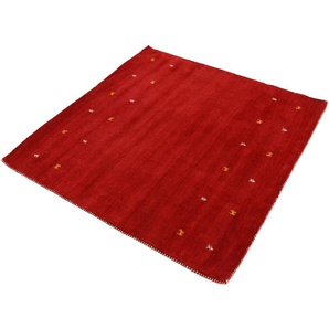 Wollteppich CARPETFINE Gabbeh-Uni Teppiche Gr. B/L: 250 cm x 250 cm, 15 mm, 1 St., rot Orientalische Muster reine Wolle, handgewebt, Gabbeh Loom Tiermotiv, Sonderform Quadrat
