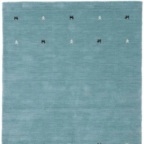 Wollteppich CARPETFINE Gabbeh Uni Teppiche Gr. B/L: 300 cm x 400 cm, 15 mm, 1 St., blau (türkis) Orientalische Muster