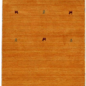 Wollteppich CARPETFINE Gabbeh Uni Teppiche Gr. B/L: 60 cm x 180 cm, 15 mm, 1 St., gelb Orientalische Muster reine Wolle, handgewebt, Gabbeh Loom Tiermotiv, auch als Läufer