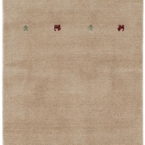 Wollteppich CARPETFINE Gabbeh Uni Teppiche Gr. B/L: 75 cm x 200 cm, 15 mm, 1 St., beige Schurwollteppiche reine Wolle, handgewebt, Gabbeh Loom Tiermotiv, auch als Läufer