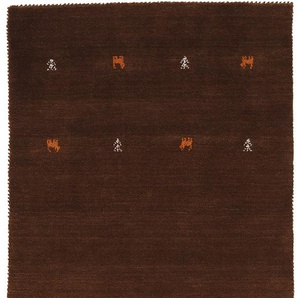 Wollteppich CARPETFINE Gabbeh Uni Teppiche Gr. B/L: 75 cm x 200 cm, 15 mm, 1 St., braun Orientalische Muster reine Wolle, handgewebt, Gabbeh Loom Tiermotiv, auch als Läufer