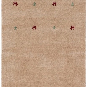 Wollteppich CARPETFINE Gabbeh Uni Teppiche Gr. B/L: 75 cm x 240 cm, 15 mm, 1 St., beige Orientalische Muster reine Wolle, handgewebt, Gabbeh Loom Tiermotiv, auch als Läufer