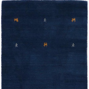 Wollteppich CARPETFINE Gabbeh Uni Teppiche Gr. B/L: 75 cm x 240 cm, 15 mm, 1 St., blau Orientalische Muster reine Wolle, handgewebt, Gabbeh Loom Tiermotiv, auch als Läufer