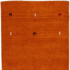 Wollteppich CARPETFINE Gabbeh Uni Teppiche Gr. B/L: 75 cm x 240 cm, 15 mm, 1 St., orange Orientalische Muster reine Wolle, handgewebt, Gabbeh Loom Tiermotiv, auch als Läufer