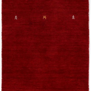 Wollteppich CARPETFINE Gabbeh Uni Teppiche Gr. B/L: 75 cm x 240 cm, 15 mm, 1 St., rot Orientalische Muster reine Wolle, handgewebt, Gabbeh Loom Tiermotiv, auch als Läufer