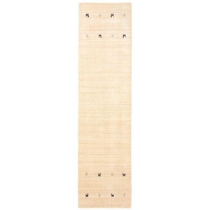 Wollteppich CARPETFINE Gabbeh Uni Teppiche Gr. B/L: 75 cm x 240 cm, 15 mm, 1 St., weiß Orientalische Muster reine Wolle, handgewebt, Gabbeh Loom Tiermotiv, auch als Läufer