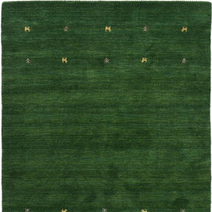 Wollteppich CARPETFINE Gabbeh Uni Teppiche Gr. B/L: 80 cm x 150 cm, 15 mm, 1 St., grün Orientalische Muster reine Wolle, handgewebt, Gabbeh Loom Tiermotiv, auch als Läufer