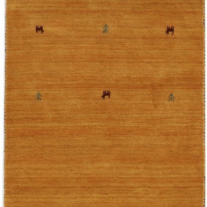 Wollteppich CARPETFINE Gabbeh Uni Teppiche Gr. B/L: 80 cm x 300 cm, 15 mm, 1 St., gelb Orientalische Muster reine Wolle, handgewebt, Gabbeh Loom Tiermotiv, auch als Läufer