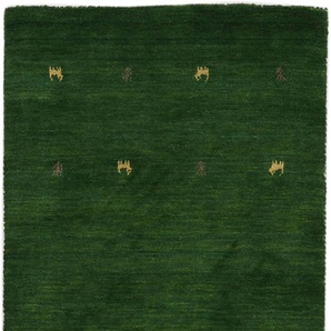 Wollteppich CARPETFINE Gabbeh Uni Teppiche Gr. B/L: 80 cm x 350 cm, 15 mm, 1 St., grün Orientalische Muster reine Wolle, handgewebt, Gabbeh Loom Tiermotiv, auch als Läufer