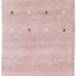 Wollteppich CARPETFINE Gabbeh Uni Teppiche Gr. B/L: 80 cm x 350 cm, 15 mm, 1 St., rosa Orientalische Muster