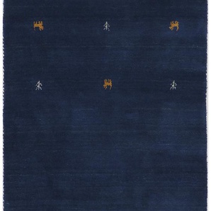 Wollteppich CARPETFINE Gabbeh Uni Teppiche Gr. B/L: 80 cm x 400 cm, 15 mm, 1 St., blau Orientalische Muster reine Wolle, handgewebt, Gabbeh Loom Tiermotiv, auch als Läufer