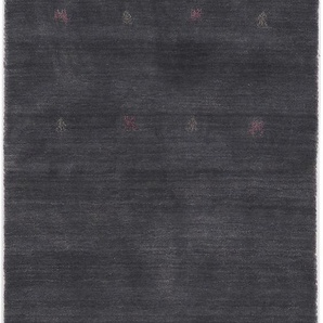 Wollteppich CARPETFINE Gabbeh Uni Teppiche Gr. B/L: 80 cm x 450 cm, 15 mm, 1 St., grau Orientalische Muster reine Wolle, handgewebt, Gabbeh Loom Tiermotiv, auch als Läufer