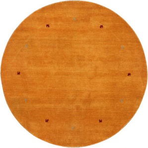 Wollteppich CARPETFINE Gabbeh Uni Teppiche Gr. Ø 120 cm, 15 mm, 1 St., gelb Orientalische Muster