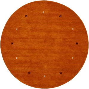Wollteppich CARPETFINE Gabbeh Uni Teppiche Gr. Ø 120 cm, 15 mm, 1 St., orange Orientalische Muster