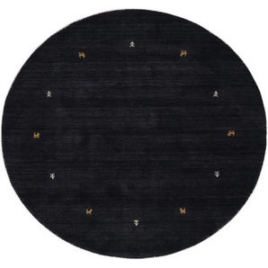 Wollteppich CARPETFINE Gabbeh Uni Teppiche Gr. Ø 120 cm, 15 mm, 1 St., schwarz Orientalische Muster