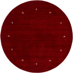 Wollteppich CARPETFINE Gabbeh Uni Teppiche Gr. Ø 150 cm, 15 mm, 1 St., rot Orientalische Muster