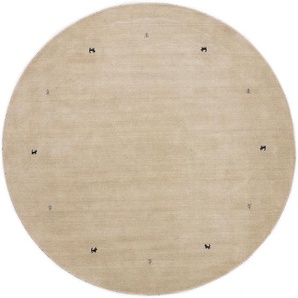 Wollteppich CARPETFINE Gabbeh Uni Teppiche Gr. Ø 150 cm, 15 mm, 1 St., weiß Orientalische Muster