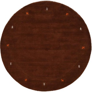 Wollteppich CARPETFINE Gabbeh Uni Teppiche Gr. Ø 200 cm, 15 mm, 1 St., braun Orientalische Muster