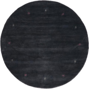 Wollteppich CARPETFINE Gabbeh Uni Teppiche Gr. Ø 250 cm, 15 mm, 1 St., grau Orientalische Muster