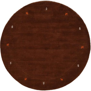 Wollteppich CARPETFINE Gabbeh Uni Teppiche Gr. Ø 300 cm, 15 mm, 1 St., braun Gabbehteppich Handwebteppich Kurzflorteppich Orientteppich Schurwollteppich Teppich Webteppich Orientalische Muster Teppiche reine Wolle handgewebt, Gabbeh Tiermotiv warmes