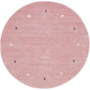 Wollteppich CARPETFINE Gabbeh Uni Teppiche Gr. Ø 300 cm, 15 mm, 1 St., rosa Orientalische Muster reine Wolle handgewebt, Gabbeh Tiermotiv warmes Raumklima viele Größen
