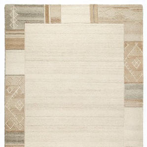 Wollteppich DEKOWE Valeria Teppiche Gr. B/L: 90 cm x 160 cm, 11 mm, 1 St., beige Esszimmerteppiche reine Wolle, Kurzflor, mit Bordüre, Wohnzimmer