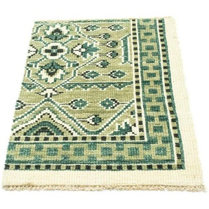 Wollteppich Designer Teppich handgeknüpft grün, morgenland, rechteckig, Höhe: 7 mm, handgeknüpft