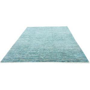 Wollteppich Designer Teppich handgeknüpft grün, morgenland, rechteckig, Höhe: 8 mm, handgeknüpft