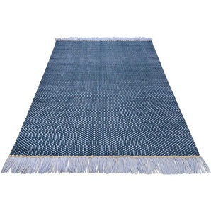 Wollteppich ESPRIT Casa ESP 2208 Teppiche Gr. B/L: 130 cm x 190 cm, 18 mm, 1 St., blau Fransenteppich Esszimmerteppiche