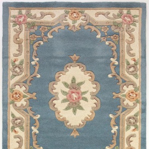 Wollteppich FLAIR RUGS Aubusson Teppiche Gr. B/L: 120 cm x 180 cm, 10 mm, 1 St., blau Esszimmerteppiche
