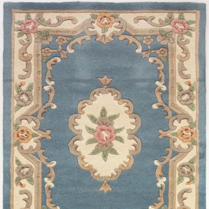 Wollteppich FLAIR RUGS Aubusson Teppiche Gr. B/L: 150 cm x 240 cm, 10 mm, 1 St., blau Schurwollteppiche