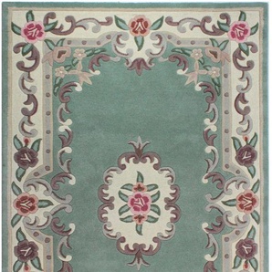 Wollteppich FLAIR RUGS Aubusson Teppiche Gr. B/L: 150 cm x 240 cm, 10 mm, 1 St., grün Schurwollteppiche