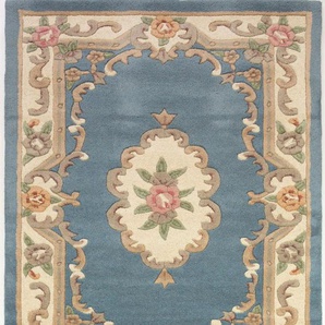 Wollteppich FLAIR RUGS Aubusson Teppiche Gr. B/L: 75 cm x 150 cm, 10 mm, 1 St., blau Esszimmerteppiche