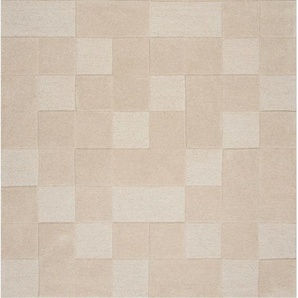 Wollteppich FLAIR RUGS Checkboard Teppiche Gr. B/L: 120 cm x 170 cm, 10 mm, 1 St., beige (natur) Esszimmerteppiche