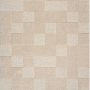 Wollteppich FLAIR RUGS Checkboard Teppiche Gr. B/L: 200 cm x 290 cm, 10 mm, 1 St., beige (natur) Esszimmerteppiche