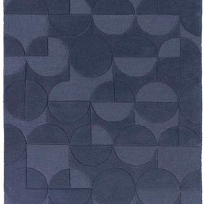Wollteppich FLAIR RUGS Gigi Teppiche Gr. B/L: 120 cm x 170 cm, 8 mm, 1 St., blau Schurwollteppiche aus 100% Wolle, geometrisches Design, fußbodenheizungsgeeignet