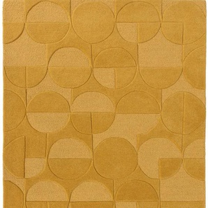 Wollteppich FLAIR RUGS Gigi Teppiche Gr. B/L: 120 cm x 170 cm, 8 mm, 1 St., gelb (ocker) Esszimmerteppiche aus 100% Wolle, geometrisches Design, fußbodenheizungsgeeignet