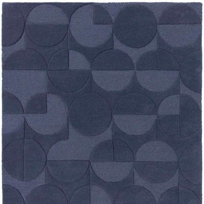Wollteppich FLAIR RUGS Gigi Teppiche Gr. B/L: 160 cm x 230 cm, 8 mm, 1 St., blau Esszimmerteppiche aus 100% Wolle, geometrisches Design, fußbodenheizungsgeeignet
