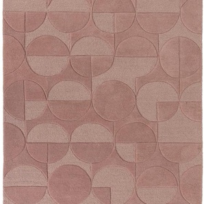 Wollteppich FLAIR RUGS Gigi Teppiche Gr. B/L: 160 cm x 230 cm, 8 mm, 1 St., rosa Schurwollteppiche aus 100% Wolle, geometrisches Design, fußbodenheizungsgeeignet