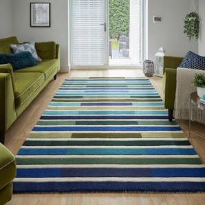 Wollteppich FLAIR RUGS Teppiche Gr. B/L: 200 cm x 290 cm, 10 mm, 1 St., grün Esszimmerteppiche gestreift, rechteckig