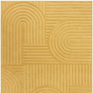 Wollteppich FLAIR RUGS Zen Garden Teppiche Gr. B/L: 120 cm x 170 cm, 10 mm, 1 St., gelb (ocker) Schurwollteppiche 100% Wolle, Hoch-Tief-Effekt, auch als Läufer und in Rund erhältlich