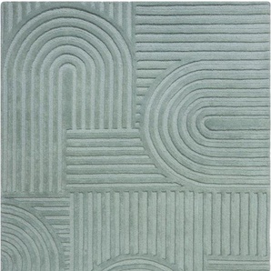 Wollteppich FLAIR RUGS Zen Garden Teppiche Gr. B/L: 160 cm x 230 cm, 10 mm, 1 St., grün (mint) Esszimmerteppiche 100% Wolle, Hoch-Tief-Effekt, auch als Läufer und in Rund erhältlich